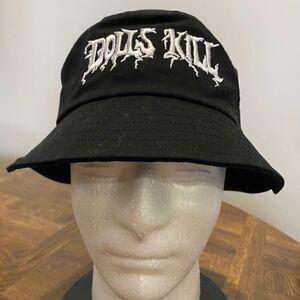 Dolls Kill Women's Embroidered Cotton Bucket Hat Black And White OS NWOT
